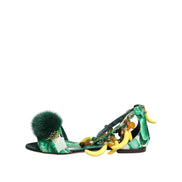 Dolce & Gabbana Green Mink Fur Banana Leaf Sandals