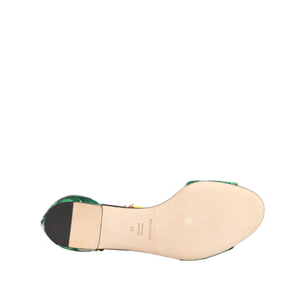 Dolce & Gabbana Green Mink Fur Banana Leaf Sandals