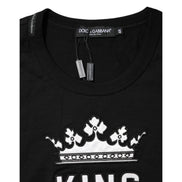 Tricou Dolce & Gabbana negru, din bumbac, cu guler rotund, imprimeu coroana DG King