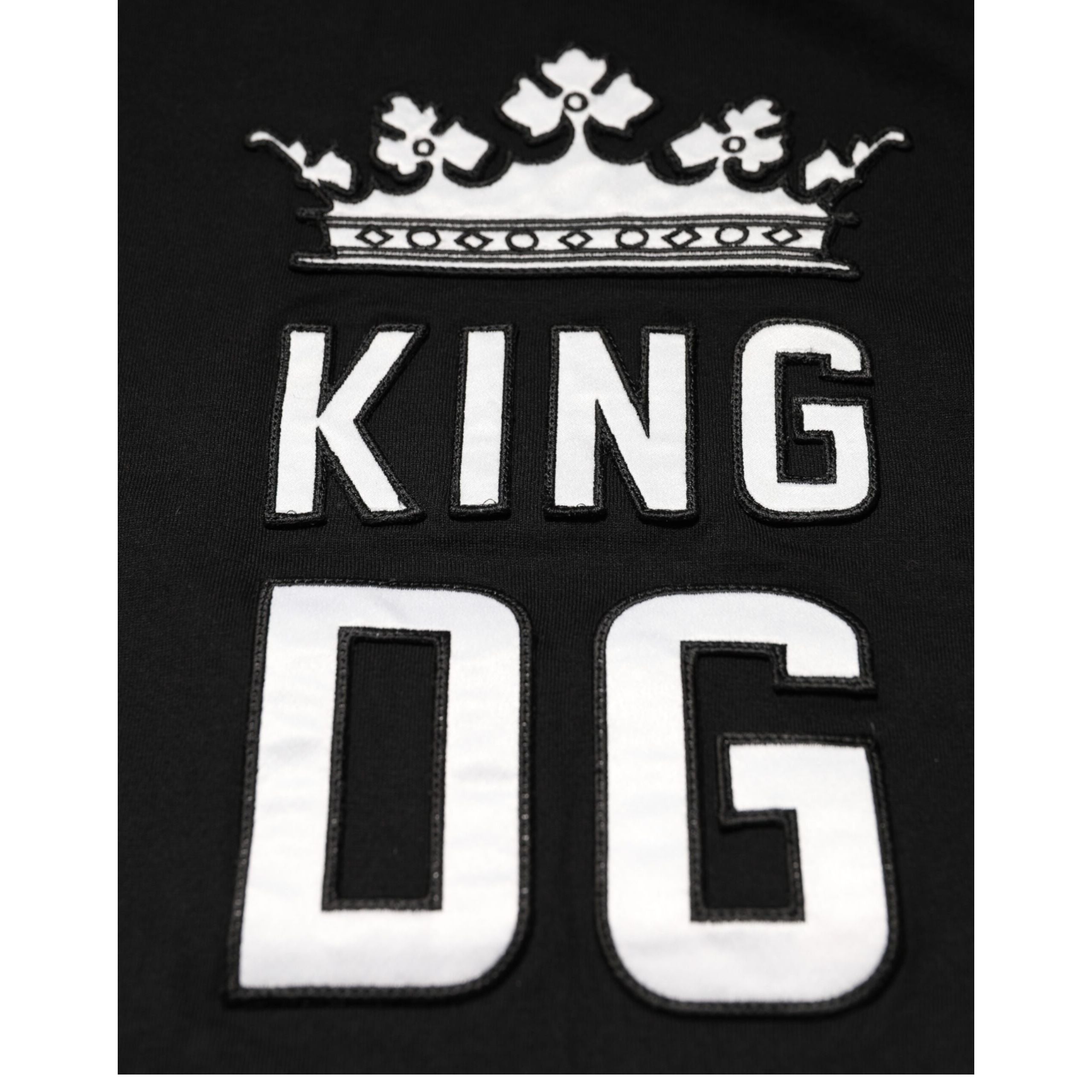 Tricou Dolce & Gabbana negru, din bumbac, cu guler rotund, imprimeu coroana DG King