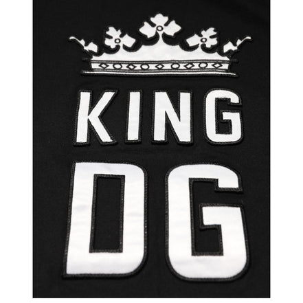 Tricou Dolce & Gabbana negru, din bumbac, cu guler rotund, imprimeu coroana DG King