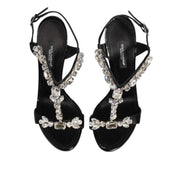 Sandale cu toc din cristale negre Keira Dolce & Gabbana