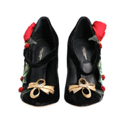 Dolce & Gabbana Black Roses Crystal Brooch Mary Janes