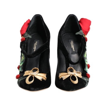 Dolce & Gabbana Black Roses Crystal Brooch Mary Janes