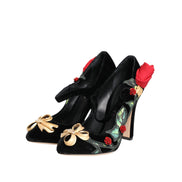 Dolce & Gabbana Black Roses Crystal Brooch Mary Janes
