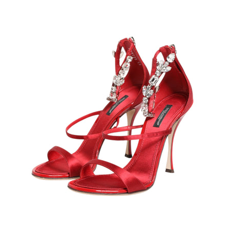 Sandale cu toc Dolce & Gabbana Keira din satin roșu și cristale