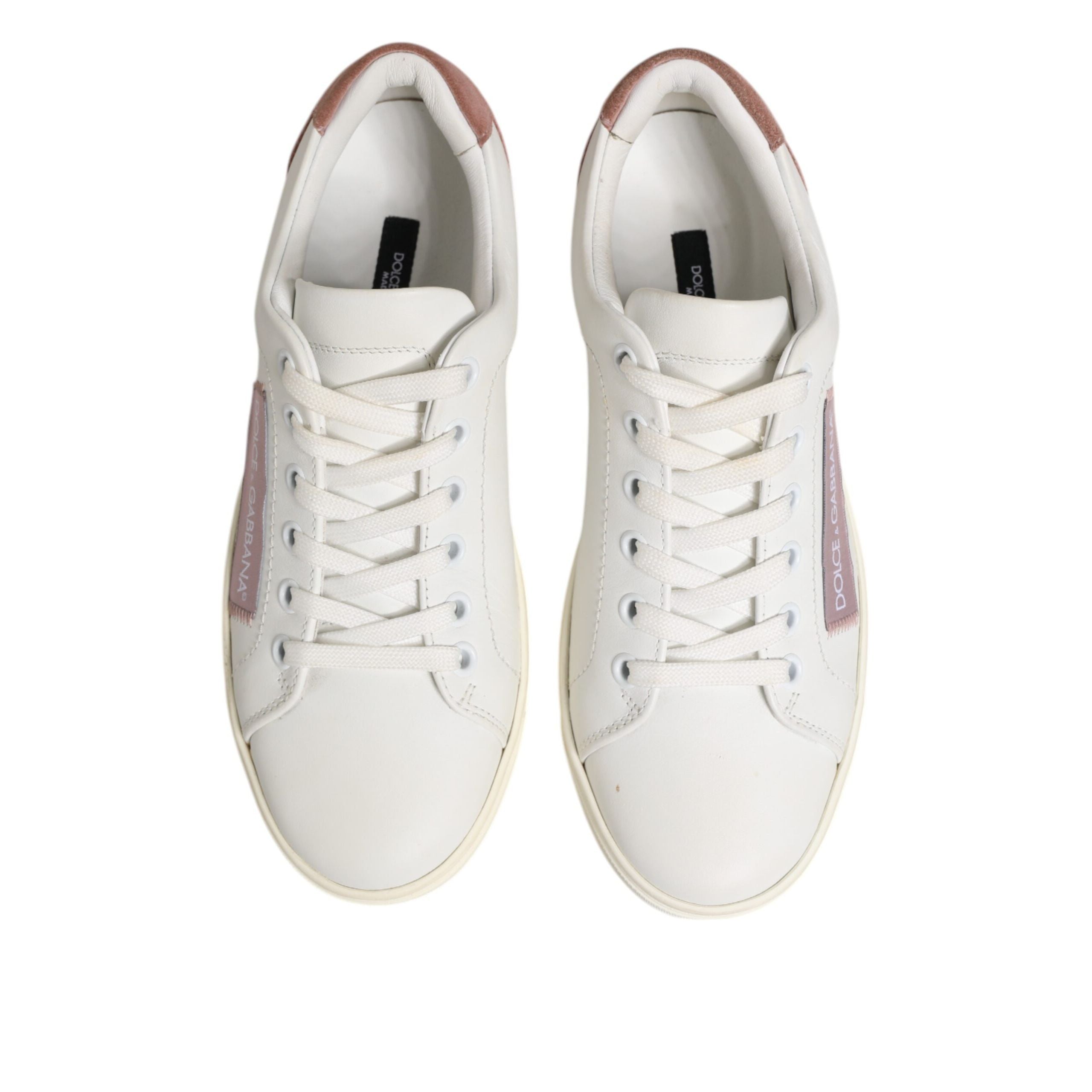 Sneakers joase Dolce & Gabbana albe și roz din piele