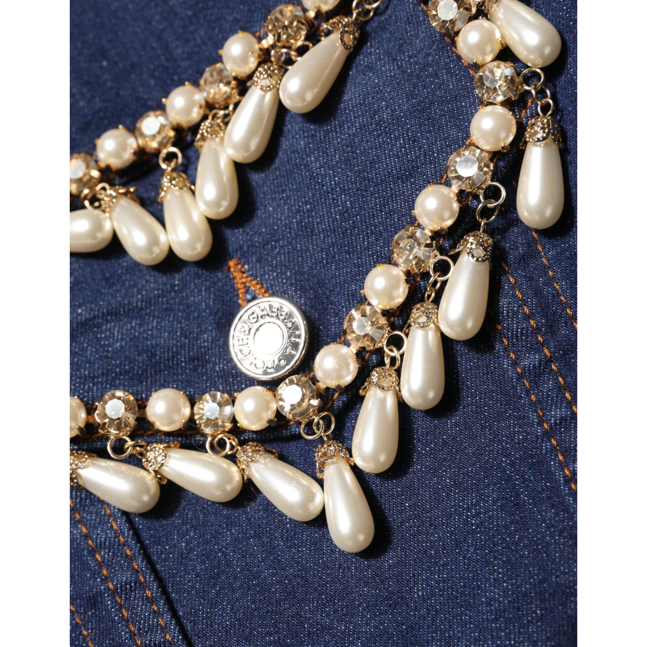 Dolce & Gabbana Blue Cotton Denim Crystal Embellished Jacket