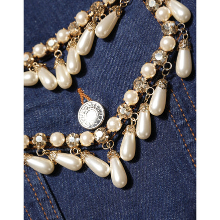 Dolce & Gabbana Blue Cotton Denim Crystal Embellished Jacket