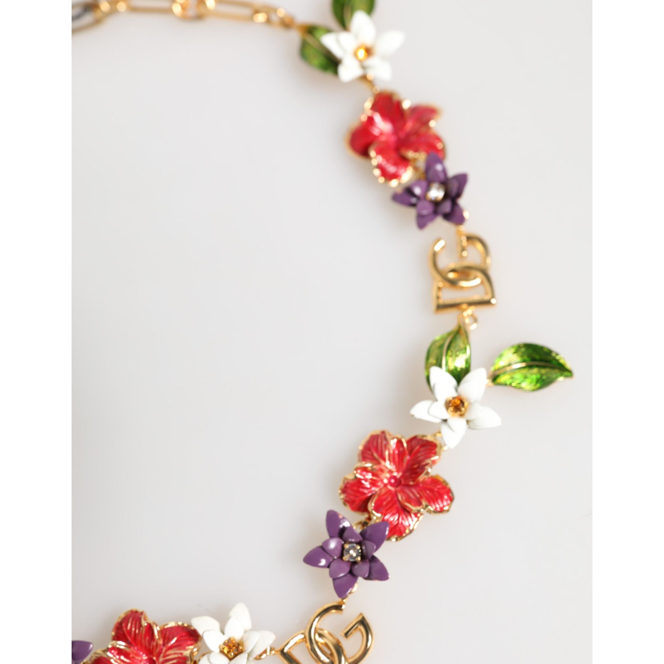 Colier Dolce & Gabbana cu logo auriu din alamă și detalii florale, bijuterii fashion