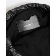 Dolce & Gabbana Geantă de umăr neagră din piele și cașmir tricotat