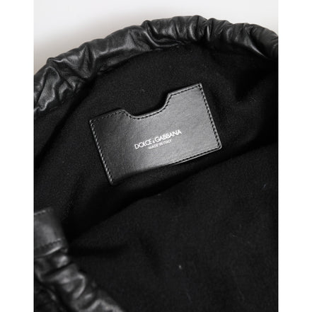 Dolce & Gabbana Geantă de umăr neagră din piele și cașmir tricotat