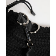 Dolce & Gabbana Geantă de umăr neagră din piele și cașmir tricotat