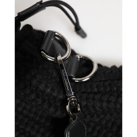 Dolce & Gabbana Geantă de umăr neagră din piele și cașmir tricotat