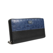 Portofel Dolce & Gabbana tip clutch continental din piele exotică, negru cu albastru