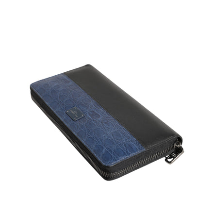 Portofel Dolce & Gabbana tip clutch continental din piele exotică, negru cu albastru