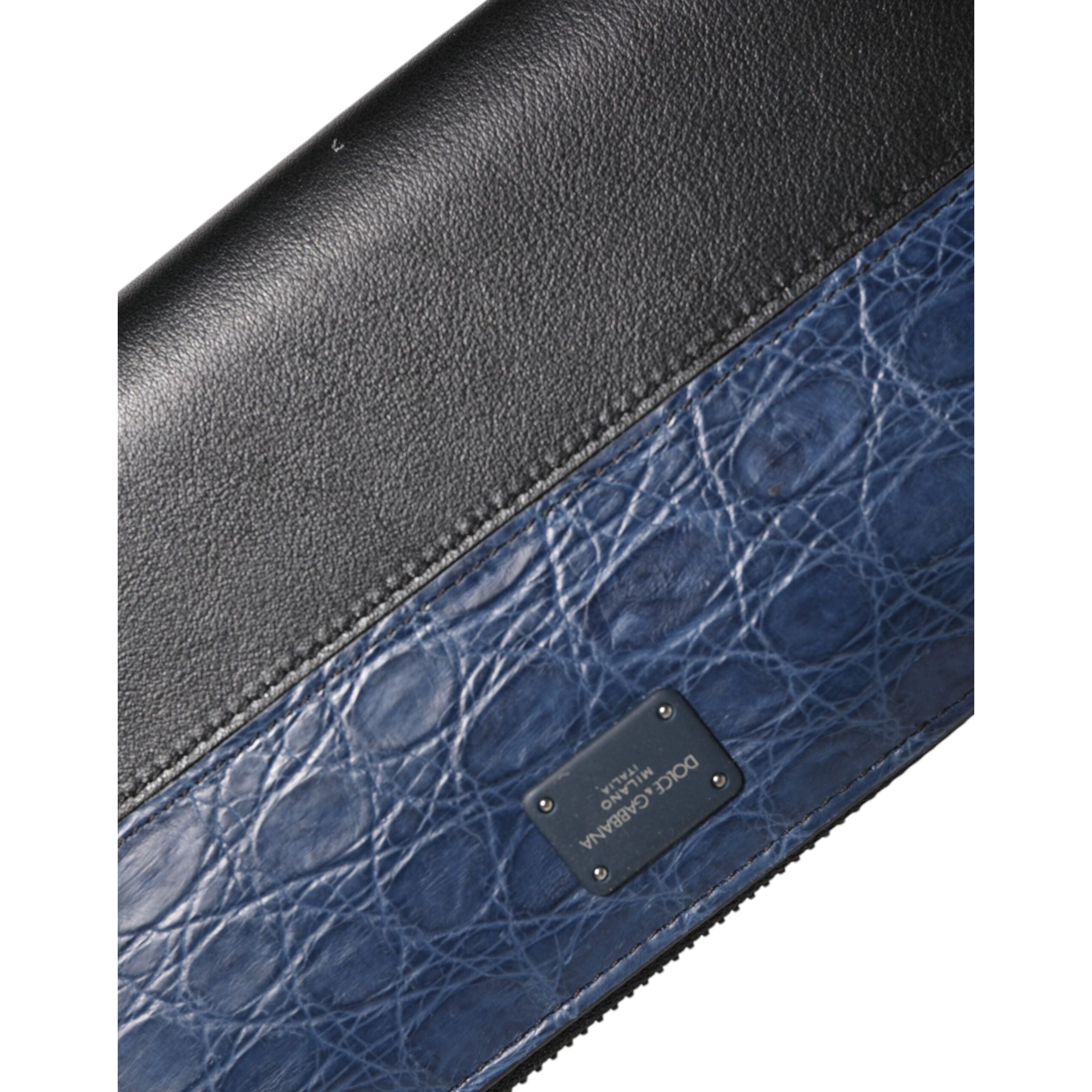 Portofel Dolce & Gabbana tip clutch continental din piele exotică, negru cu albastru