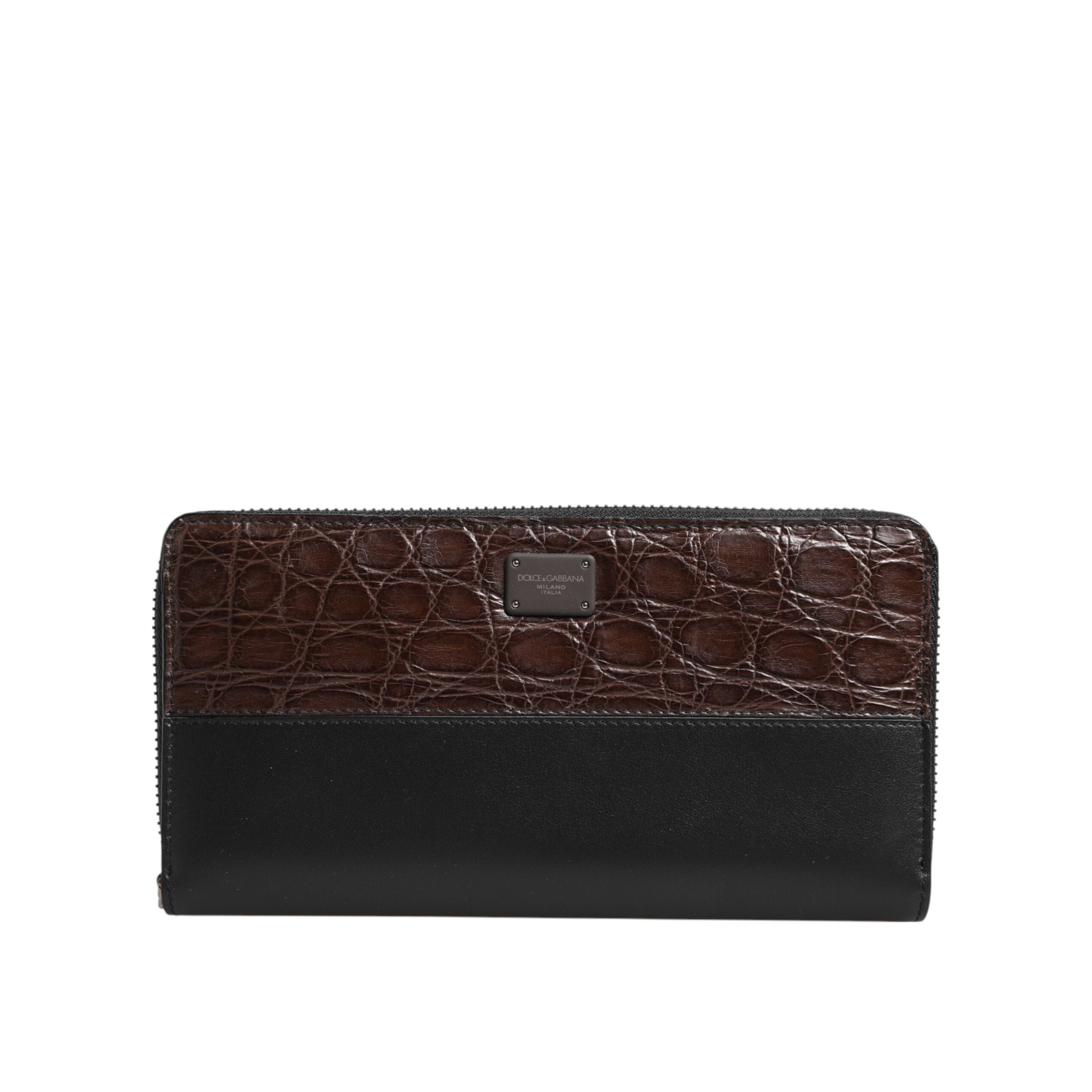 Dolce & Gabbana Black Brown Exotic Leather Continental Clutch Wallet
