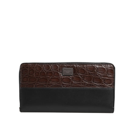 Dolce & Gabbana Black Brown Exotic Leather Continental Clutch Wallet