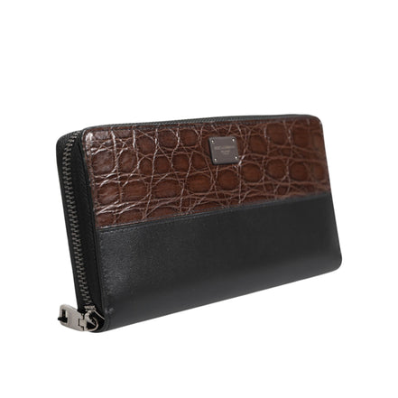 Dolce & Gabbana Black Brown Exotic Leather Continental Clutch Wallet