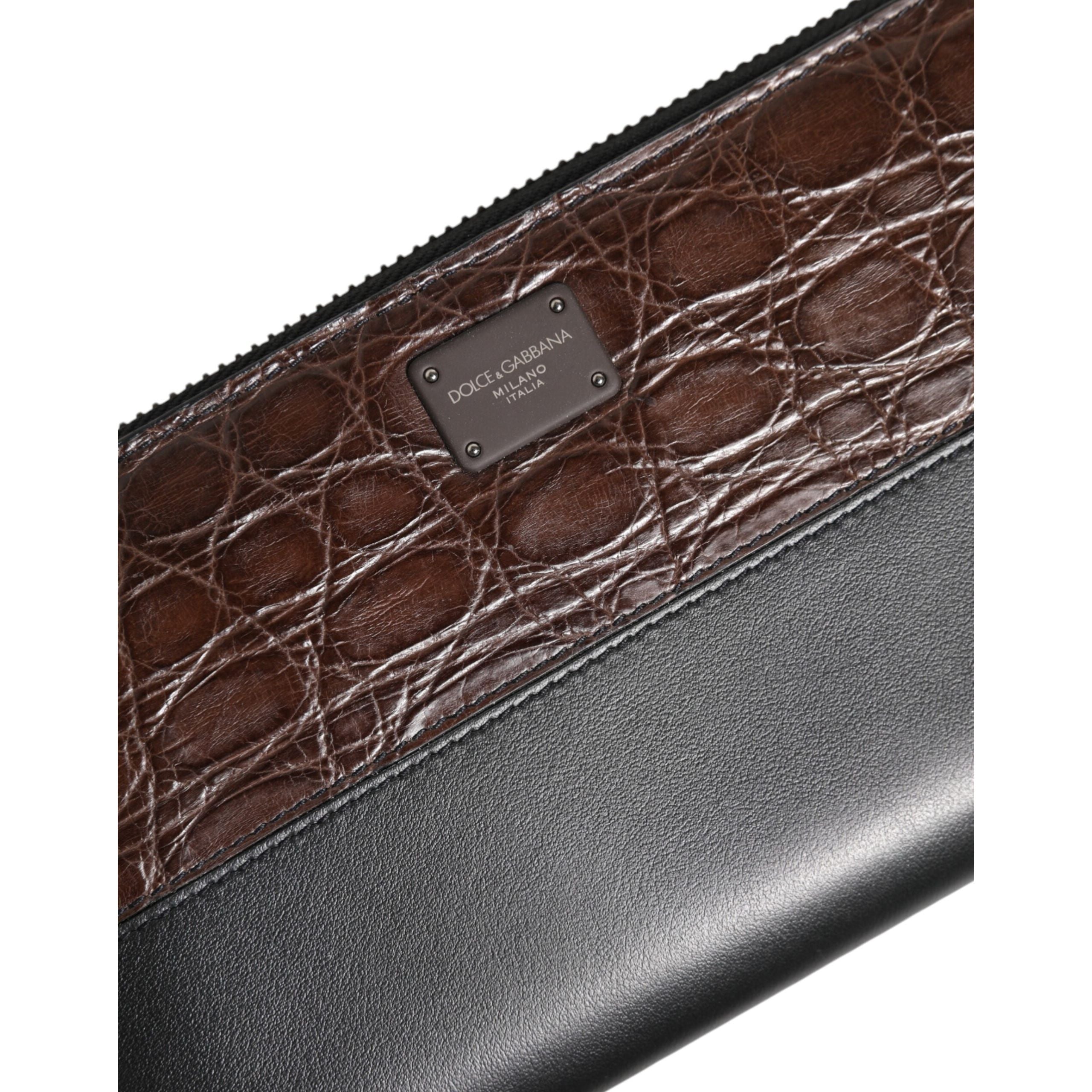 Dolce & Gabbana Black Brown Exotic Leather Continental Clutch Wallet