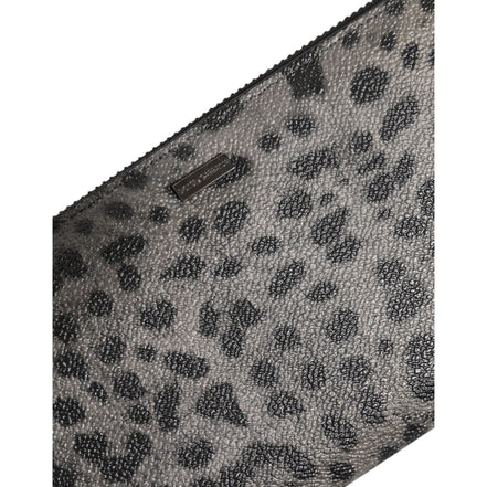 Dolce & Gabbana Black Grey Leopard Leather Zip Around Continental Wallet