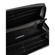 Dolce & Gabbana Black Grey Leopard Leather Zip Around Continental Wallet