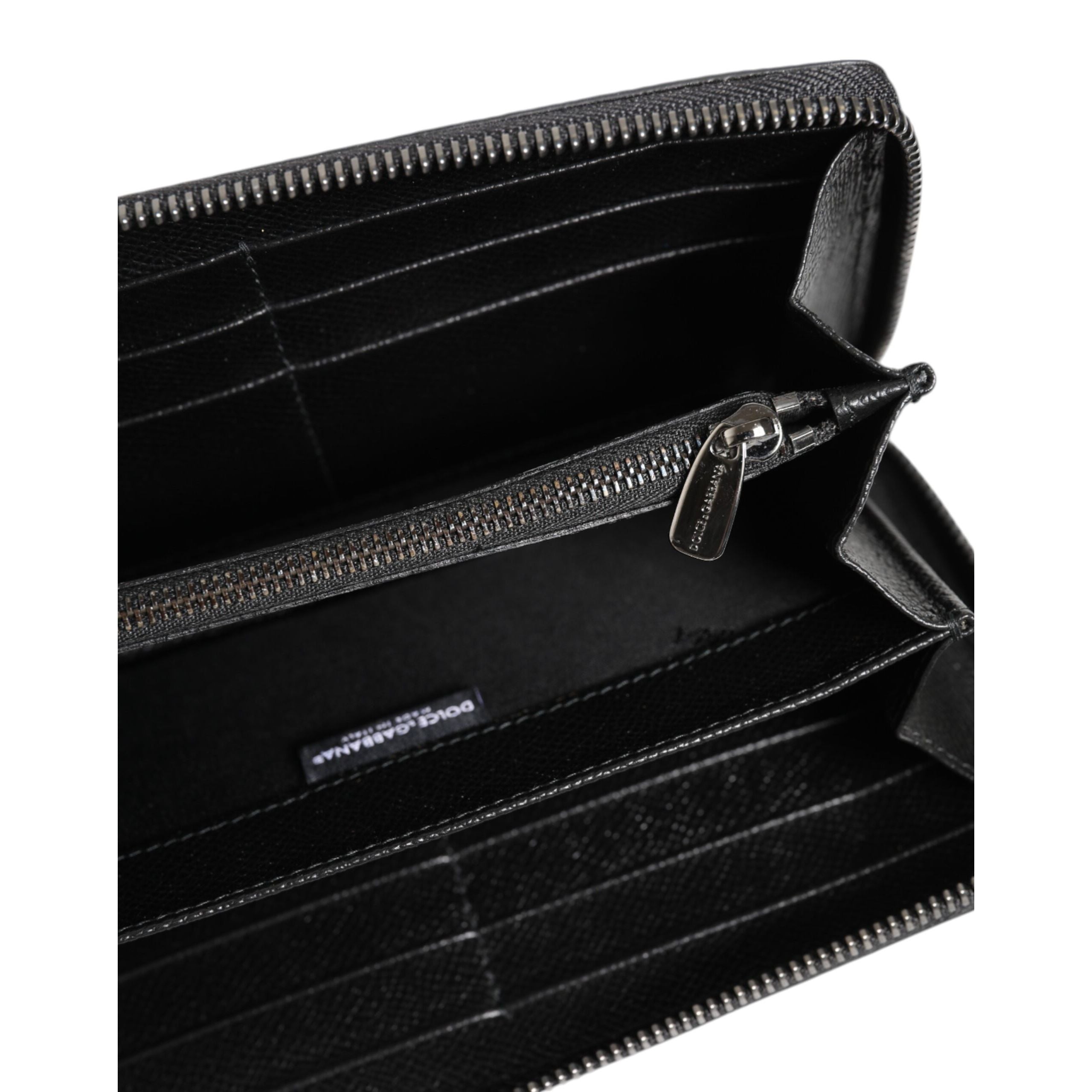 Dolce & Gabbana Black Grey Leopard Leather Zip Around Continental Wallet