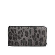 Dolce & Gabbana Black Grey Leopard Leather Zip Around Continental Wallet