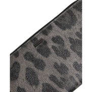 Dolce & Gabbana Black Grey Leopard Leather Zip Around Continental Wallet
