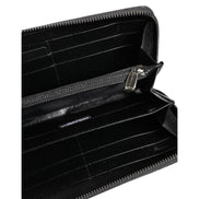 Dolce & Gabbana Black Grey Leopard Leather Zip Around Continental Wallet