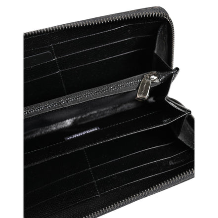 Dolce & Gabbana Black Grey Leopard Leather Zip Around Continental Wallet