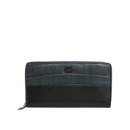Dolce & Gabbana Black Blue Exotic Leather Continental Clutch Wallet