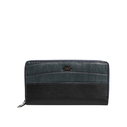 Dolce & Gabbana Black Blue Exotic Leather Continental Clutch Wallet