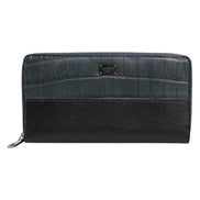 Dolce & Gabbana Black Blue Exotic Leather Continental Clutch Wallet