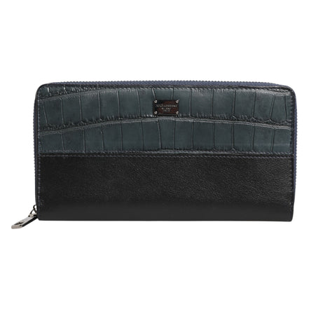 Dolce & Gabbana Black Blue Exotic Leather Continental Clutch Wallet