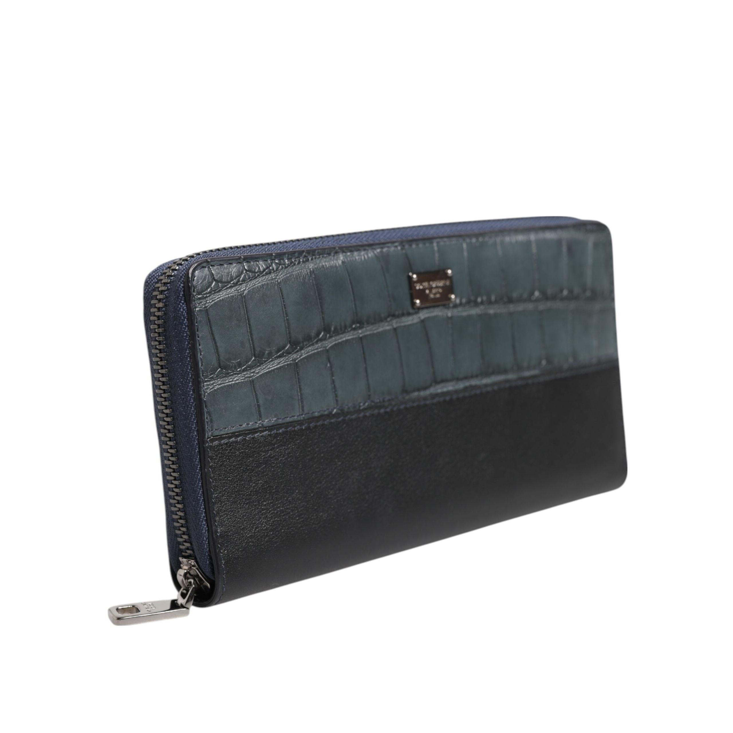 Dolce & Gabbana Black Blue Exotic Leather Continental Clutch Wallet