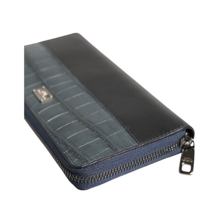Dolce & Gabbana Black Blue Exotic Leather Continental Clutch Wallet
