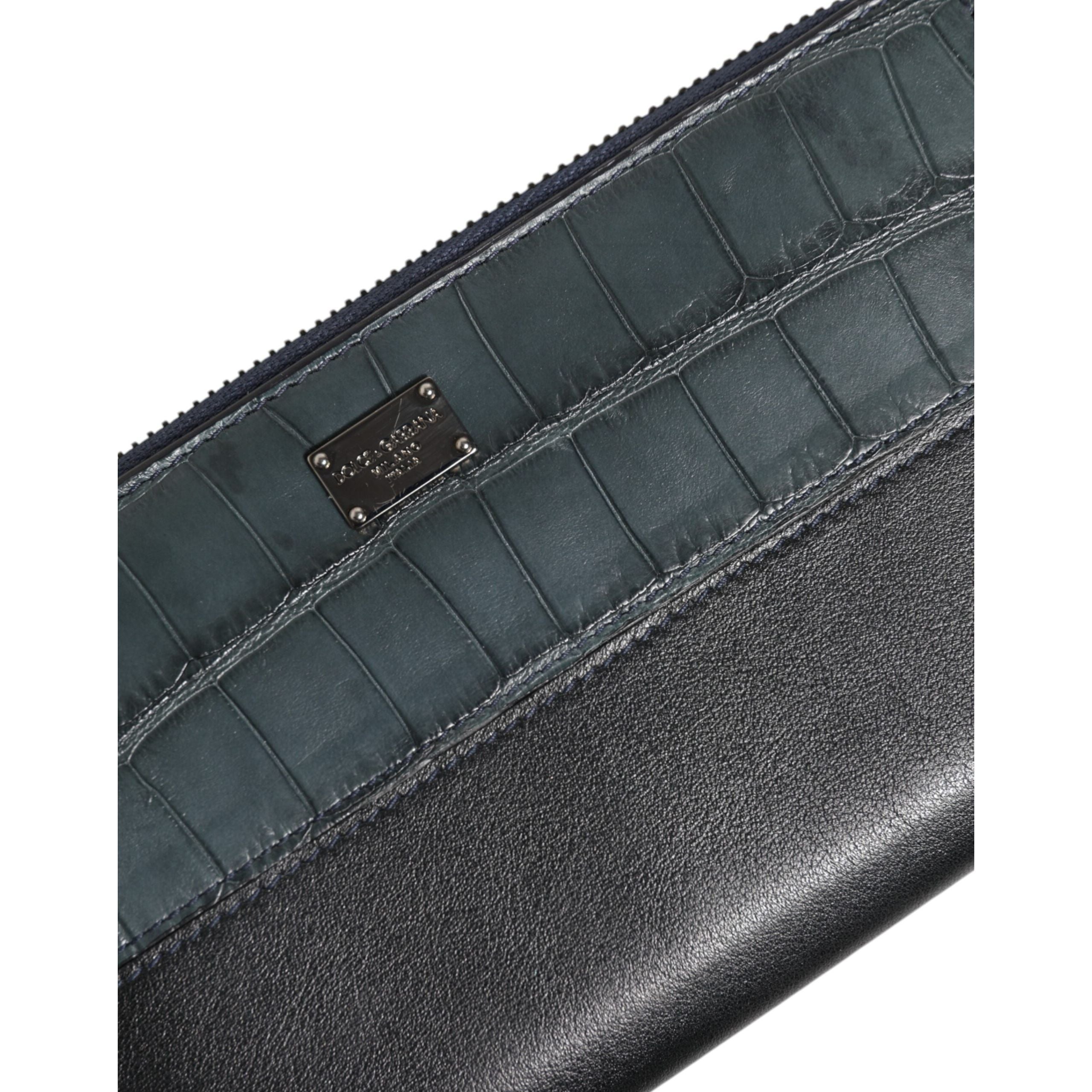 Dolce & Gabbana Black Blue Exotic Leather Continental Clutch Wallet