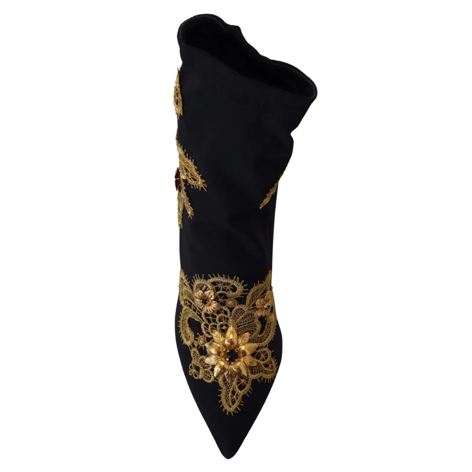 Dolce & Gabbana Black Gold Embroidered Crystal Boots