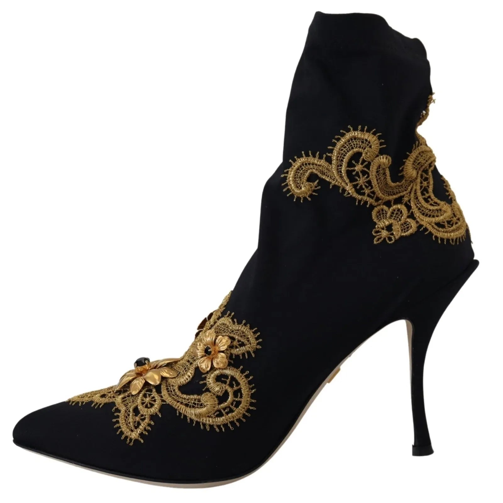 Dolce & Gabbana Black Gold Embroidered Crystal Boots