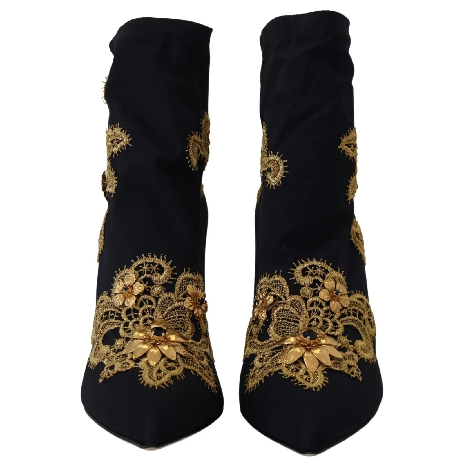 Dolce & Gabbana Black Gold Embroidered Crystal Boots