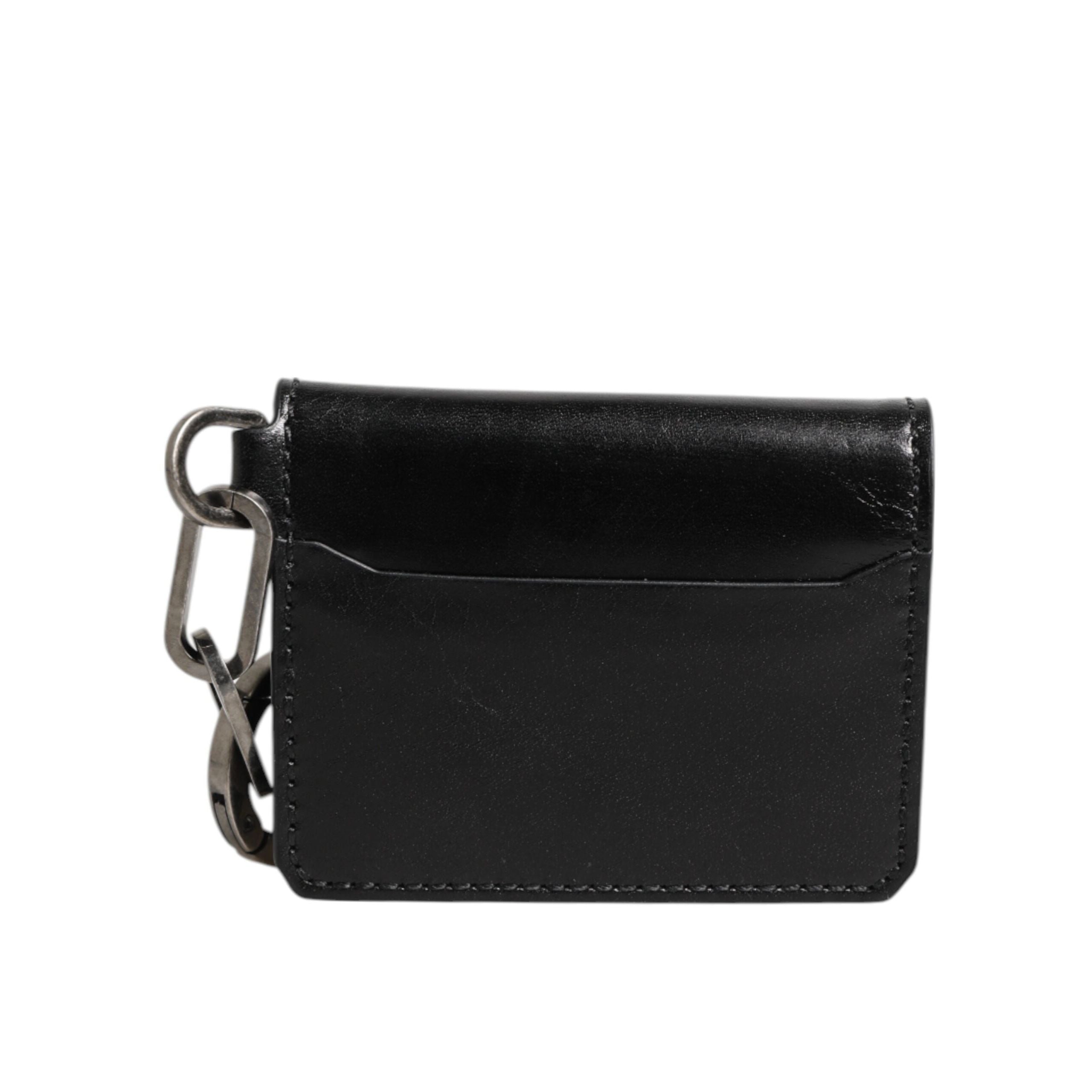 Dolce & Gabbana Wallet Black Leather Logo Embossed Key Chain Card Holder Wallet