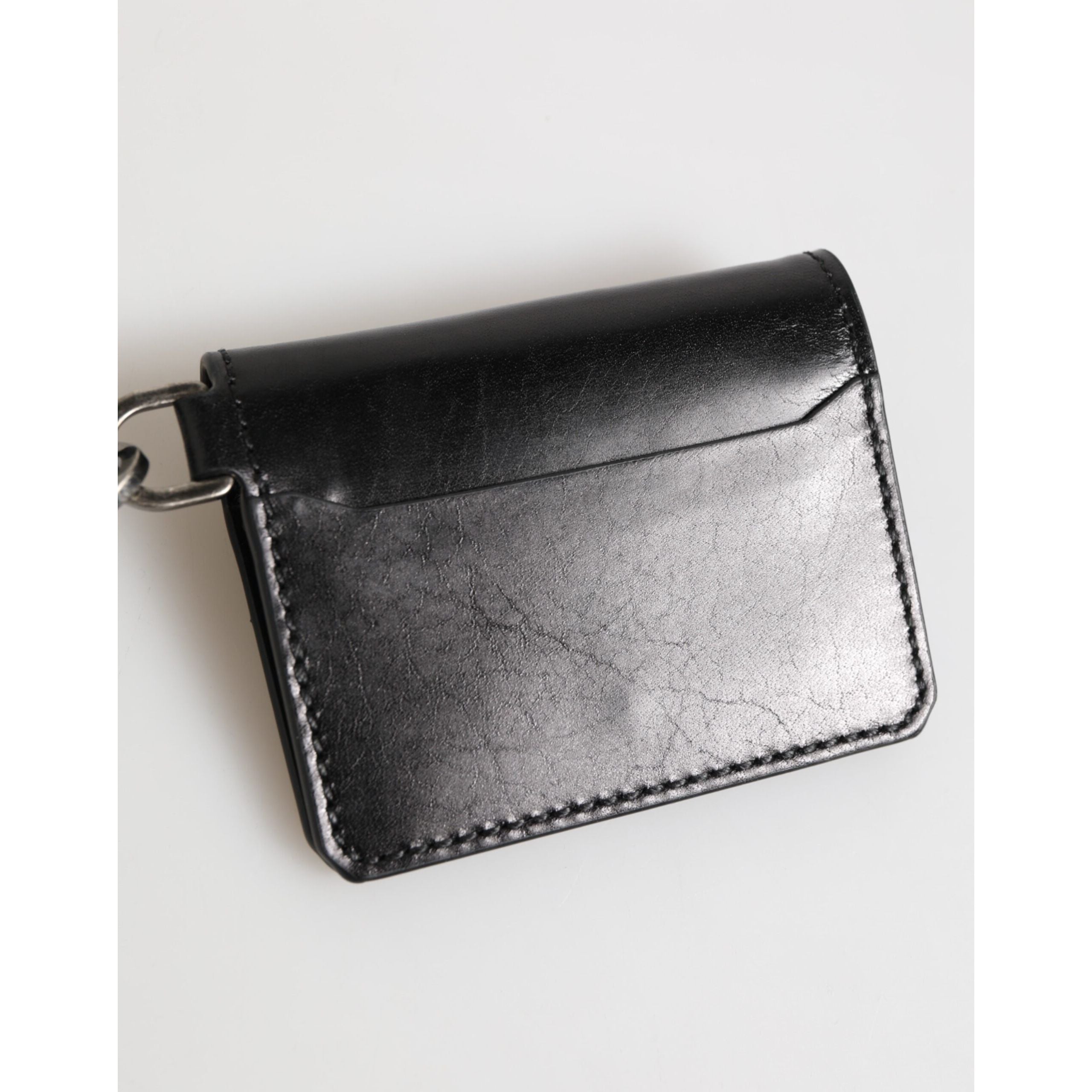 Dolce & Gabbana Wallet Black Leather Logo Embossed Key Chain Card Holder Wallet