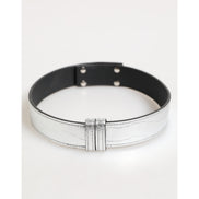 Dolce & Gabbana Silver Textured Leather Gold Tone Metal Neckband