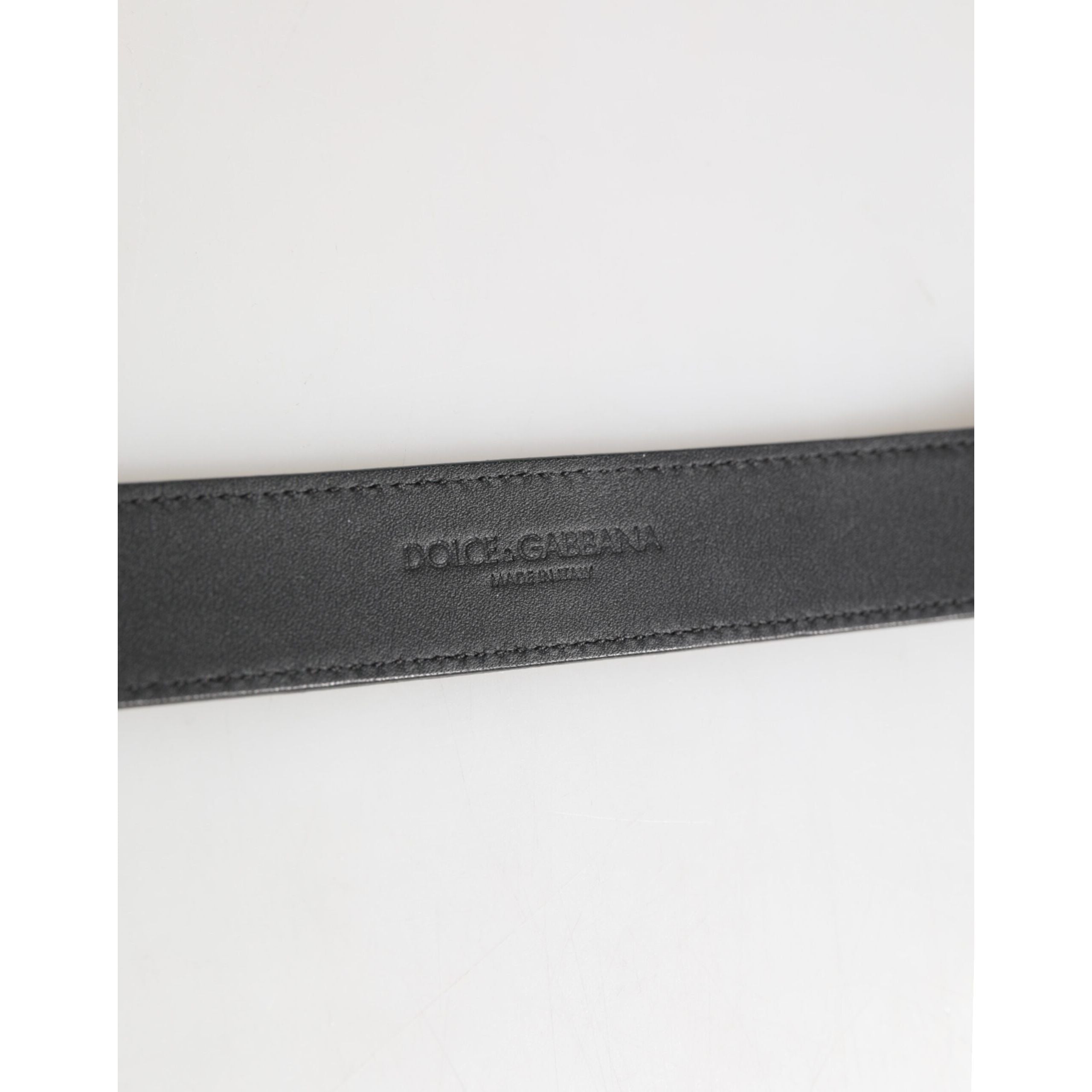 Dolce & Gabbana Silver Textured Leather Gold Tone Metal Neckband