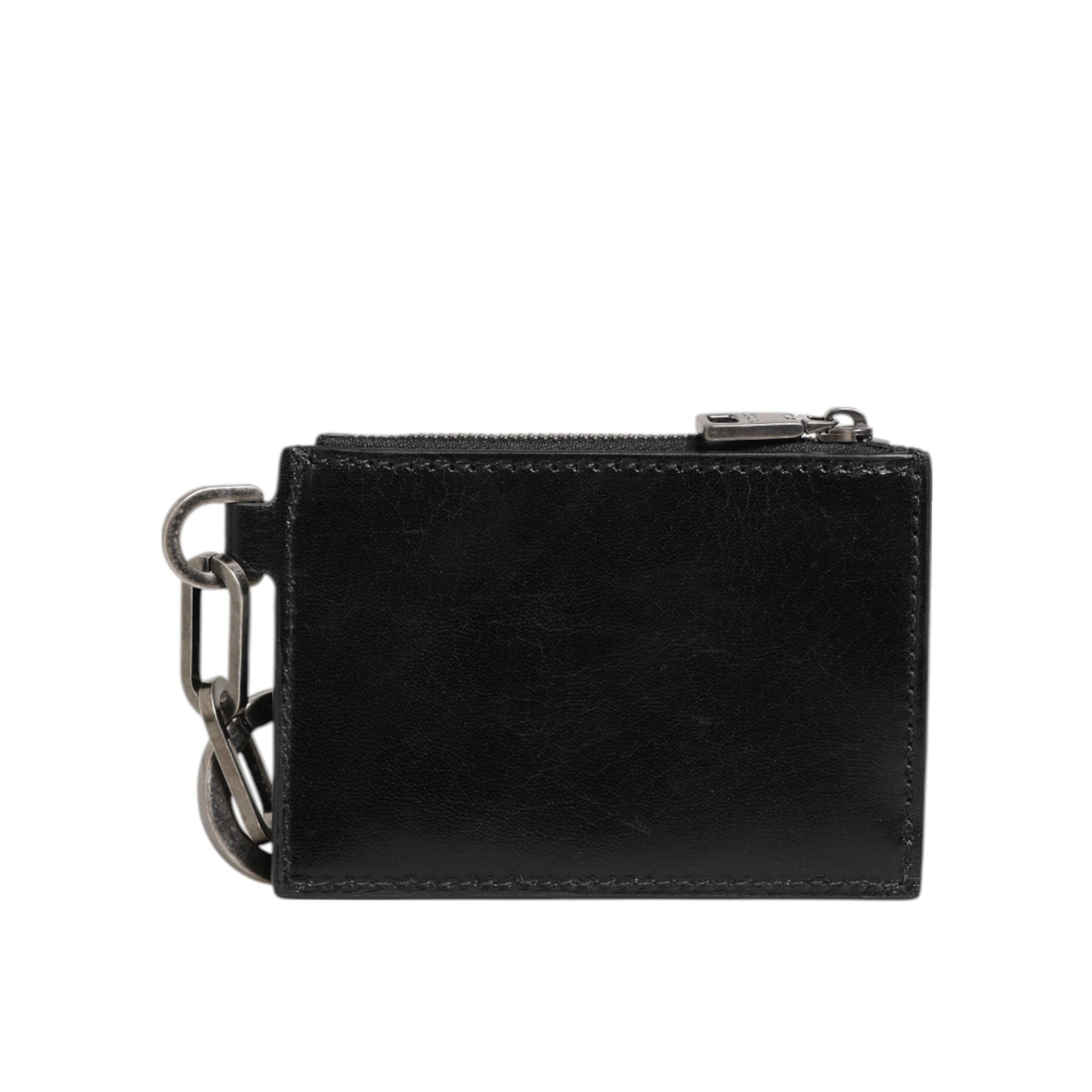 Dolce & Gabbana Black Leather Zipped Card Holder Coin Purse Keyring Wallet