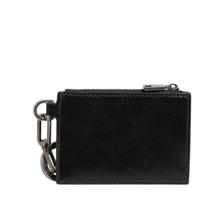 Dolce & Gabbana Black Leather Zipped Card Holder Coin Purse Keyring Wallet