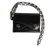Portofel Dolce & Gabbana din piele neagră Cavallo cu lanț și închidere prin capse, bifold, cu suport pentru carduri