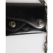 Portofel Dolce & Gabbana din piele neagră Cavallo cu lanț și închidere prin capse, bifold, cu suport pentru carduri